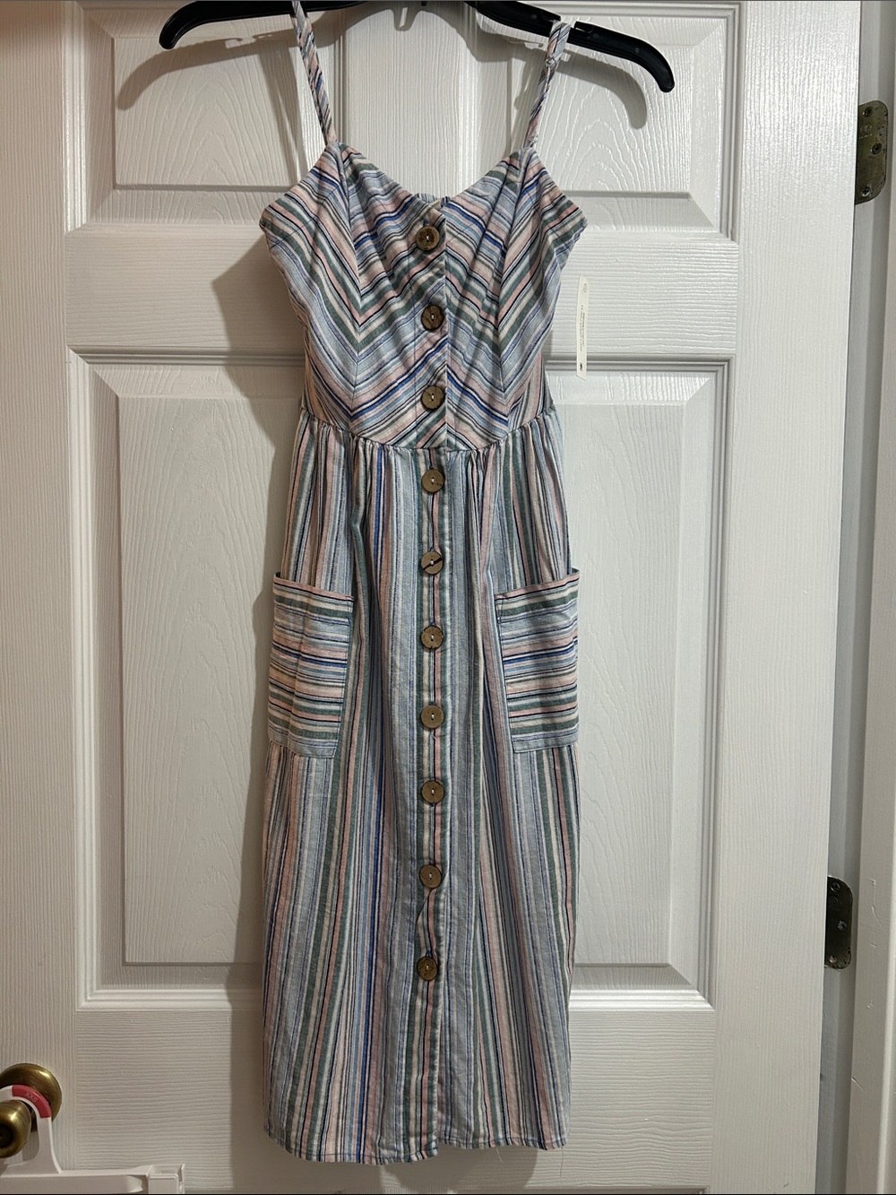BeBop Pastel Multi-Stripe Button-Front Midi Dress